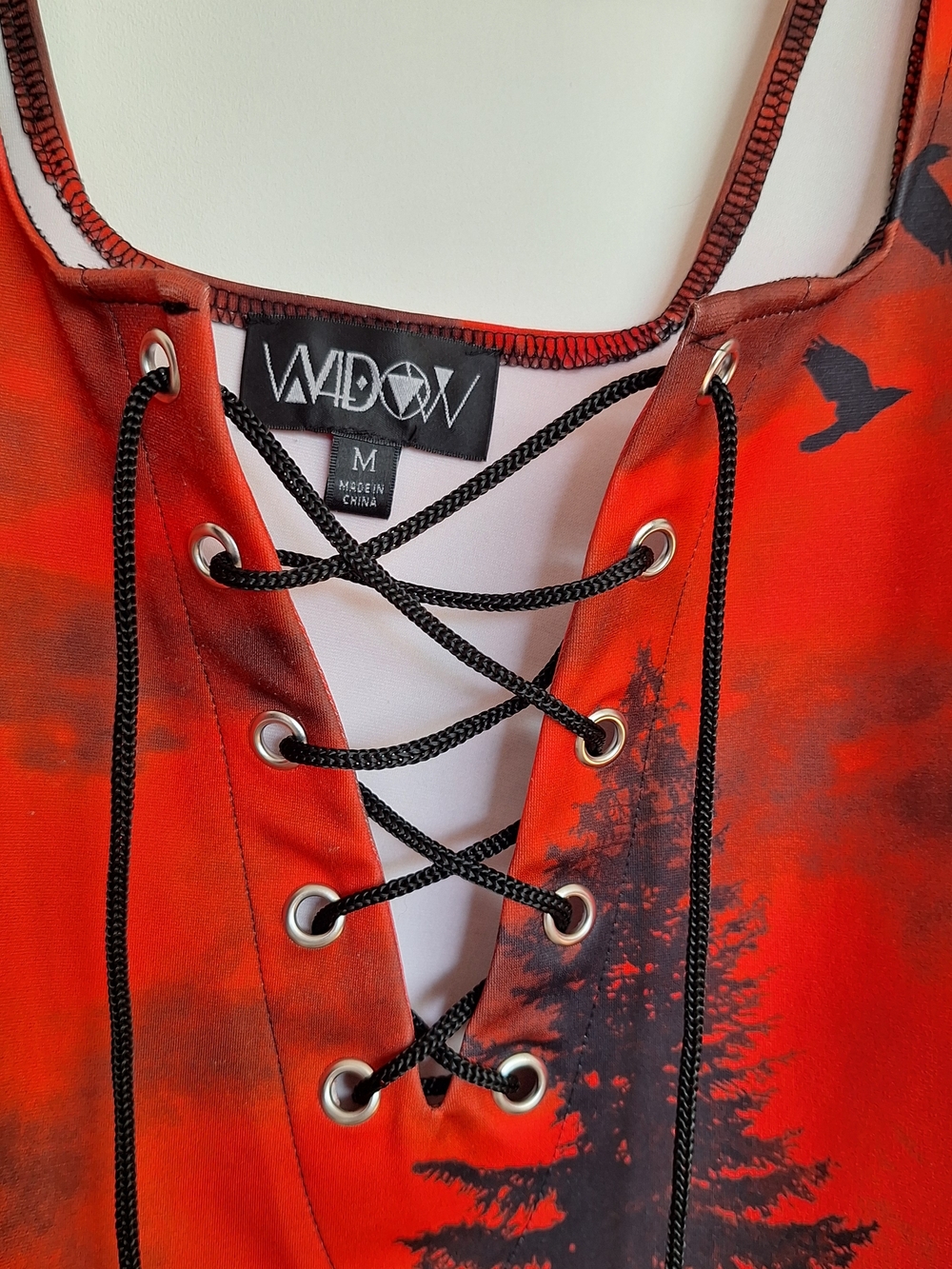 WIDOW Dolls Kill Red & Black Forest Lace-Up Bodycon Dress Stretchy Goth Sz M - Picture 2 of 8